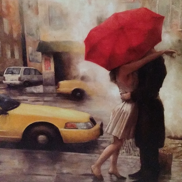 Art Paint Kissing Under Umbrella In New York Romantic Couple Sweet Love Picture - Picture 11 of 15